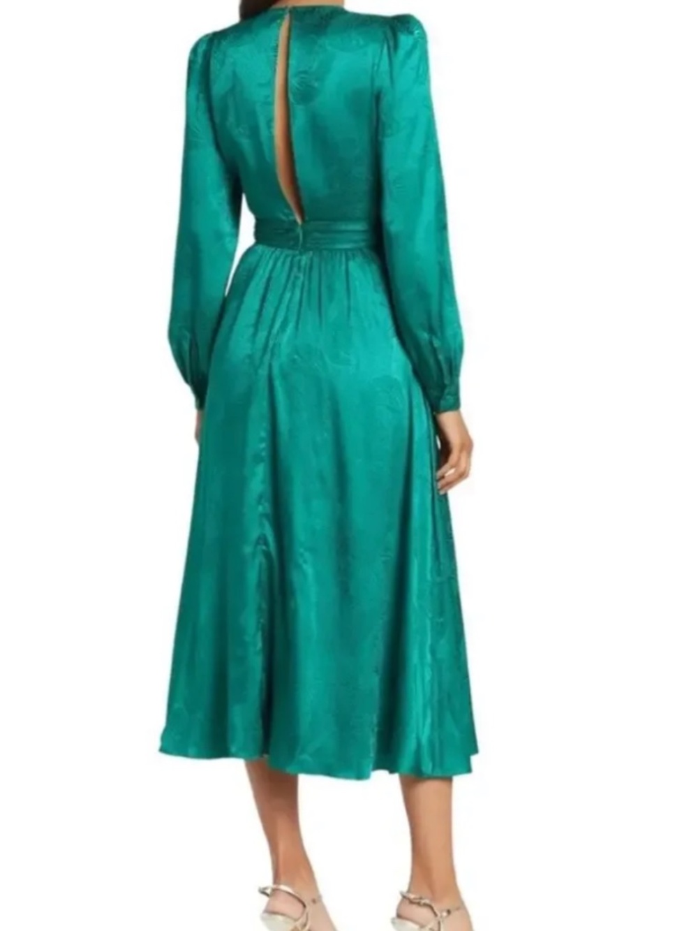 Ronny Kobo Emerald Green Satin Midi Wedding Guest Dress Formal, Small - Picture 2 of 6